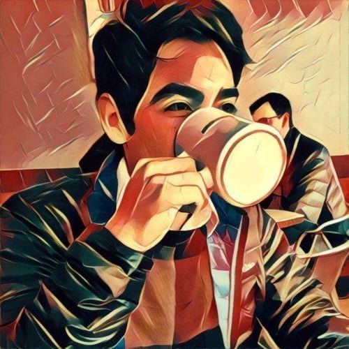 Artistic Image of man drinking from coffee cup