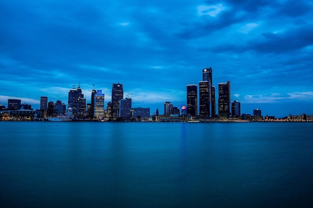 Detroit City Skyline on water