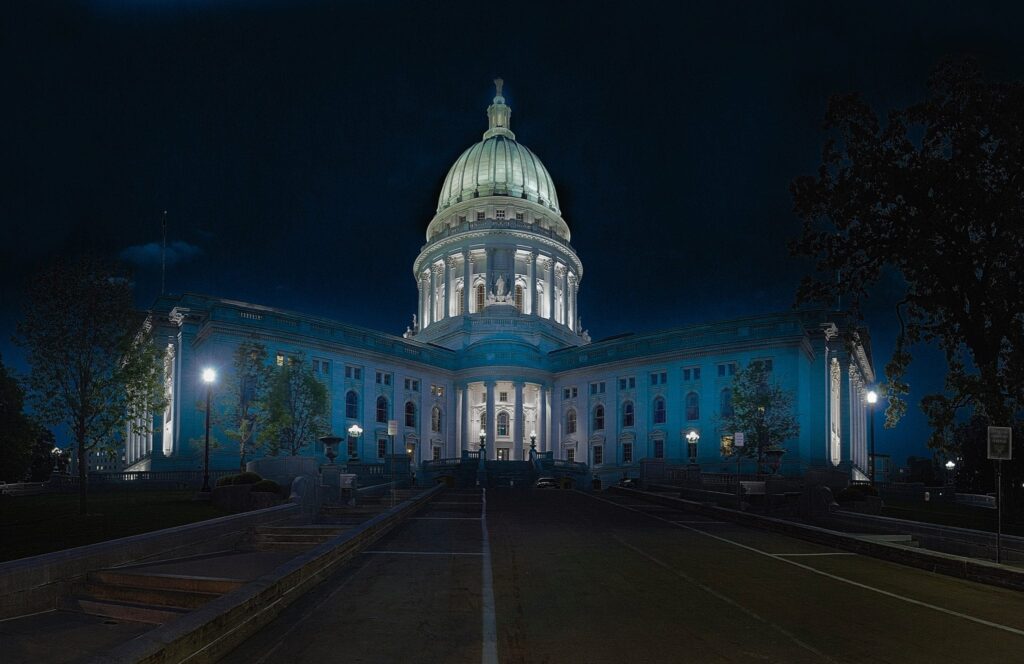 Capital Building lit up at night