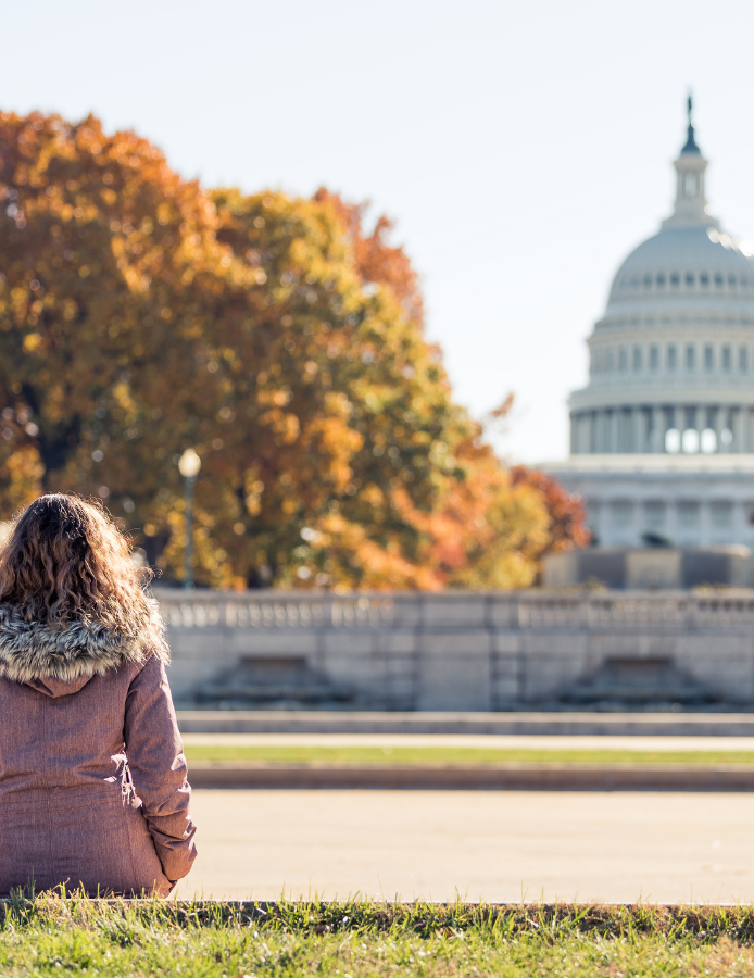 student looking at U.S. Congress Capitol Building FY 24 Appropriations